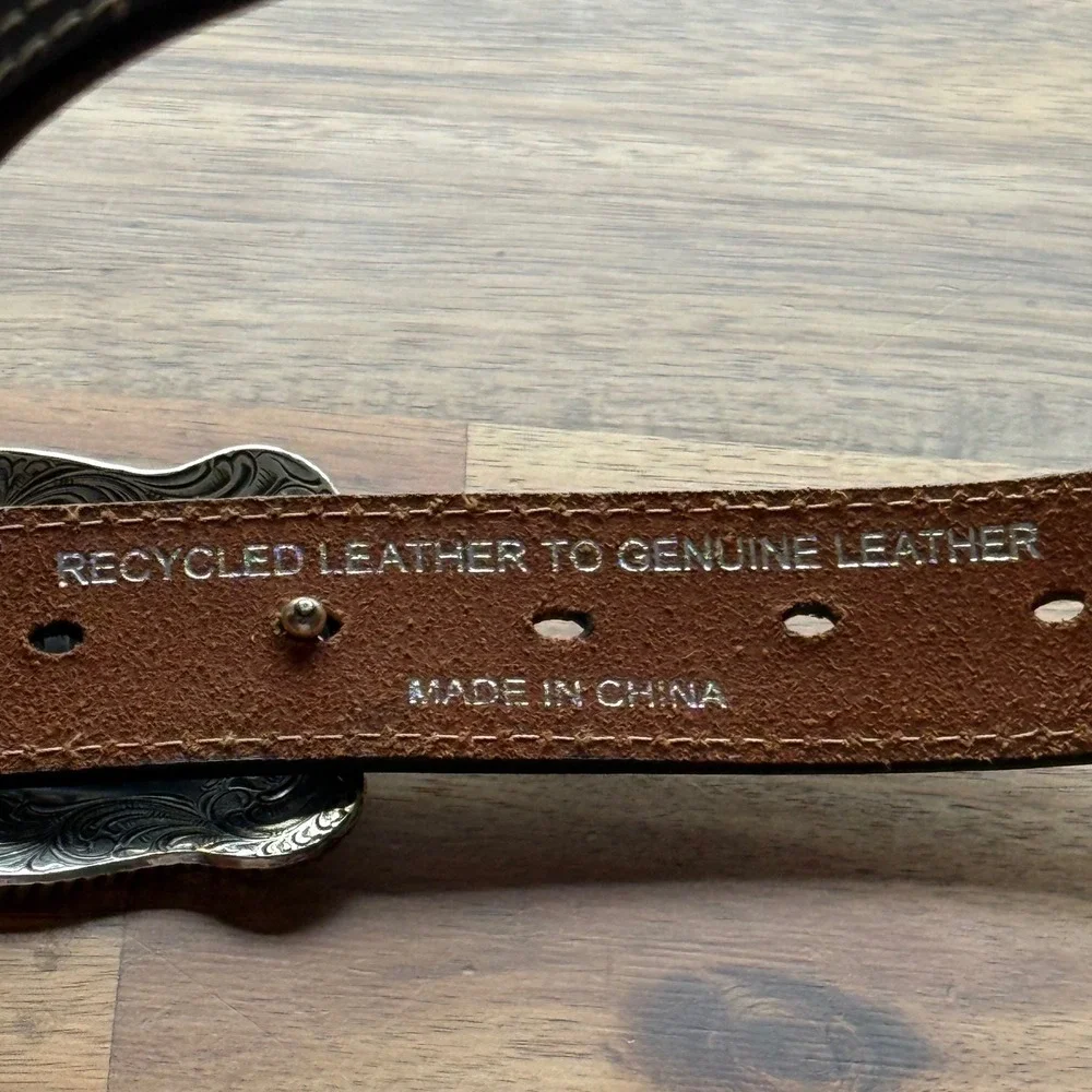Cavenders Kids Brown Leather Western Belt Cross Studs Basketweave Sz 22 9600802